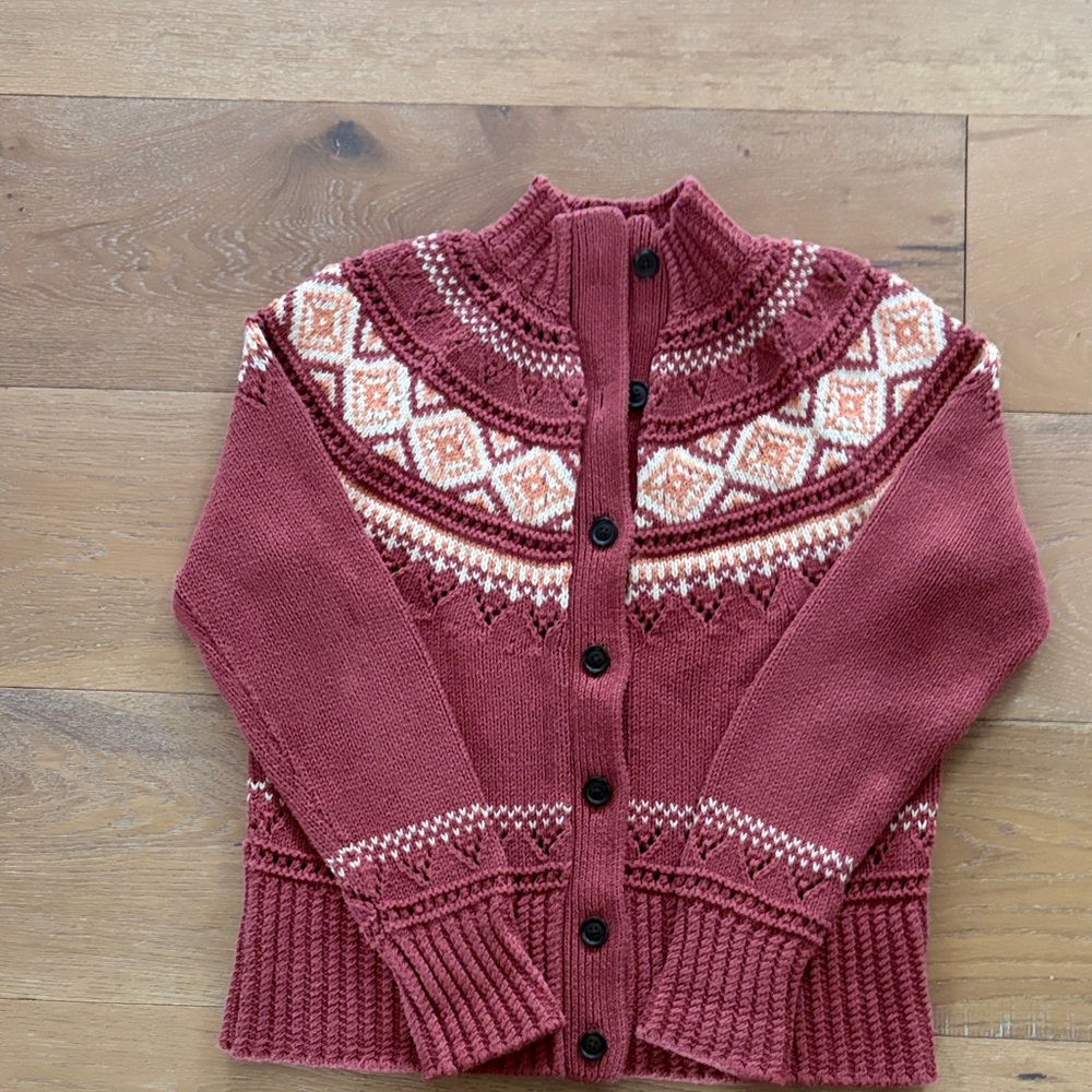 L.L. Bean Rosewood Fair Isle Button-Front Cardigan